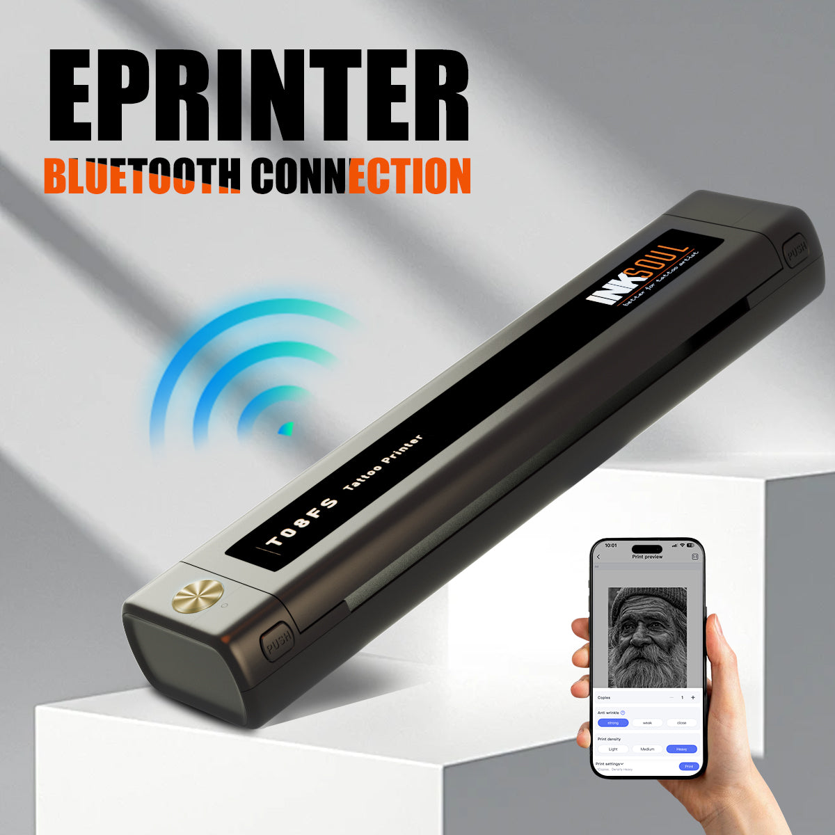 INKSOUL® T08FS Wireless Tattoo Transfer Stencil Printer-Can print shadows